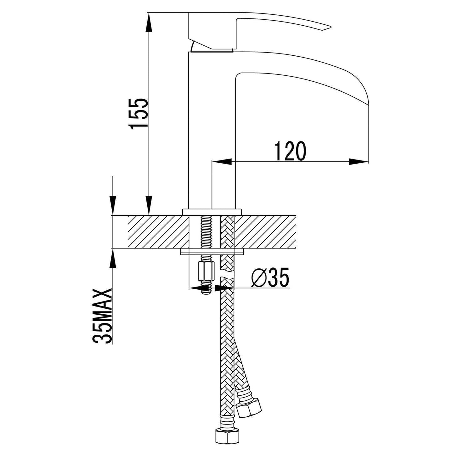 GINKO Baterie lavoar cu pipă deschisă (H) 286 mm, crom