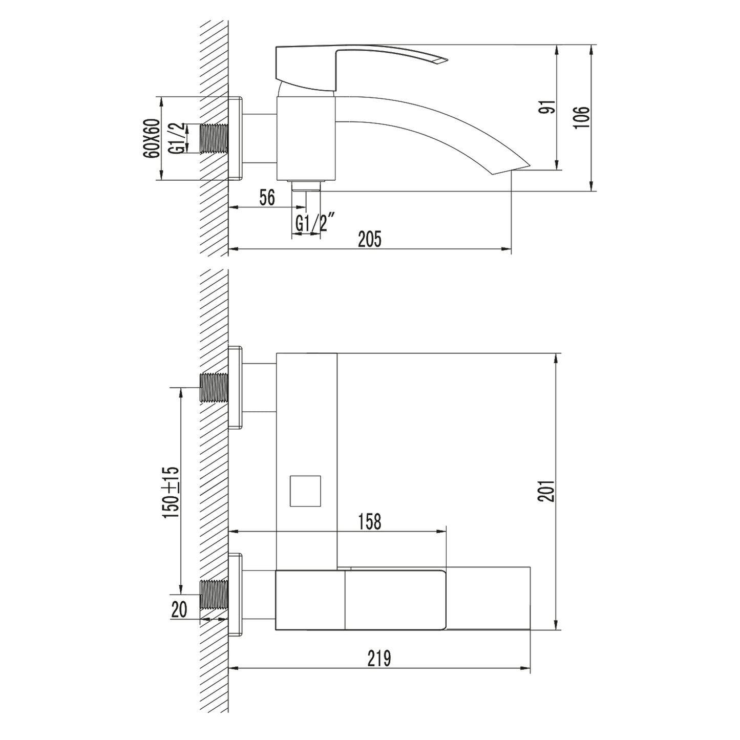 GINKO Baterie cadă montaj pe perete, crom