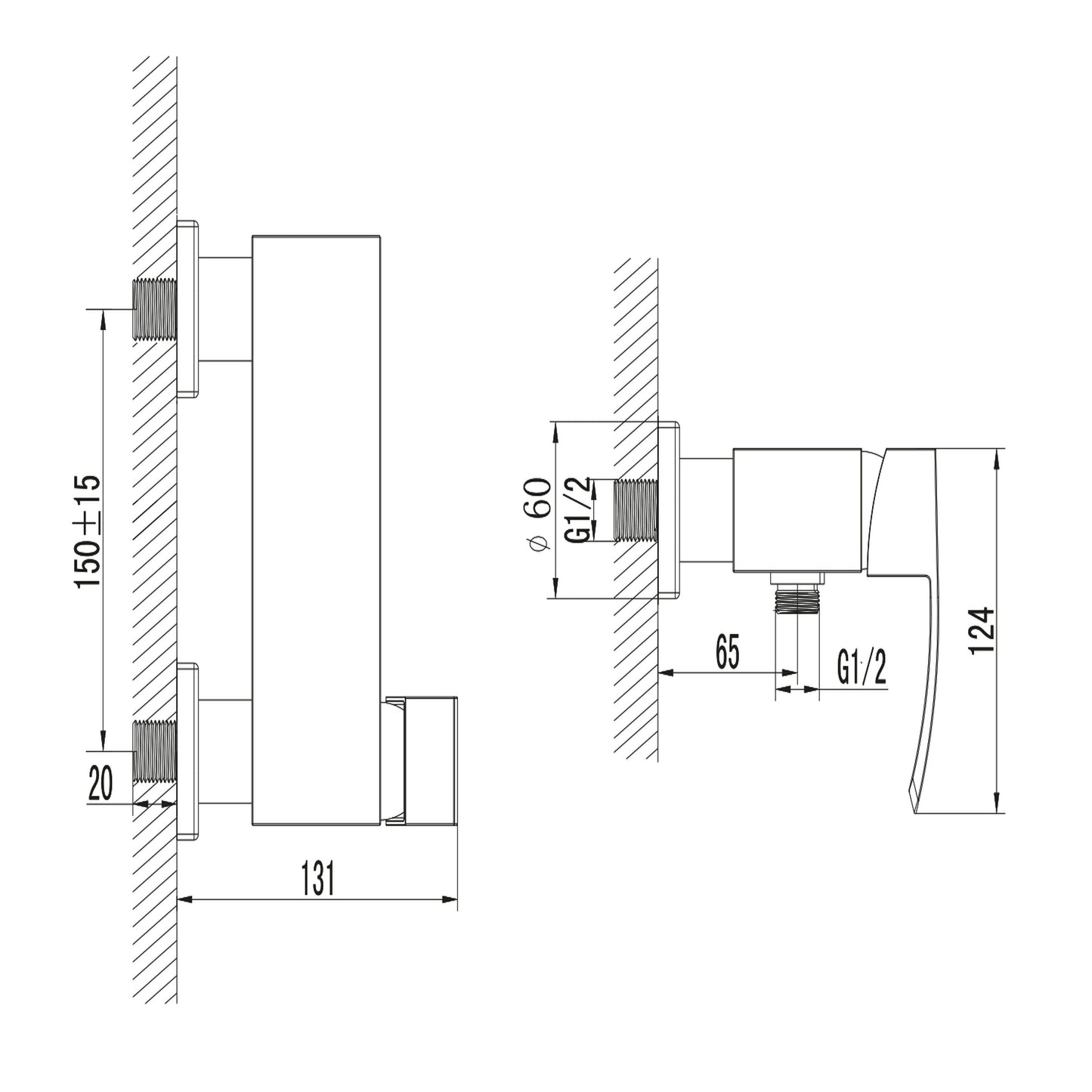 GINKO Baterie duș montaj pe perete, crom