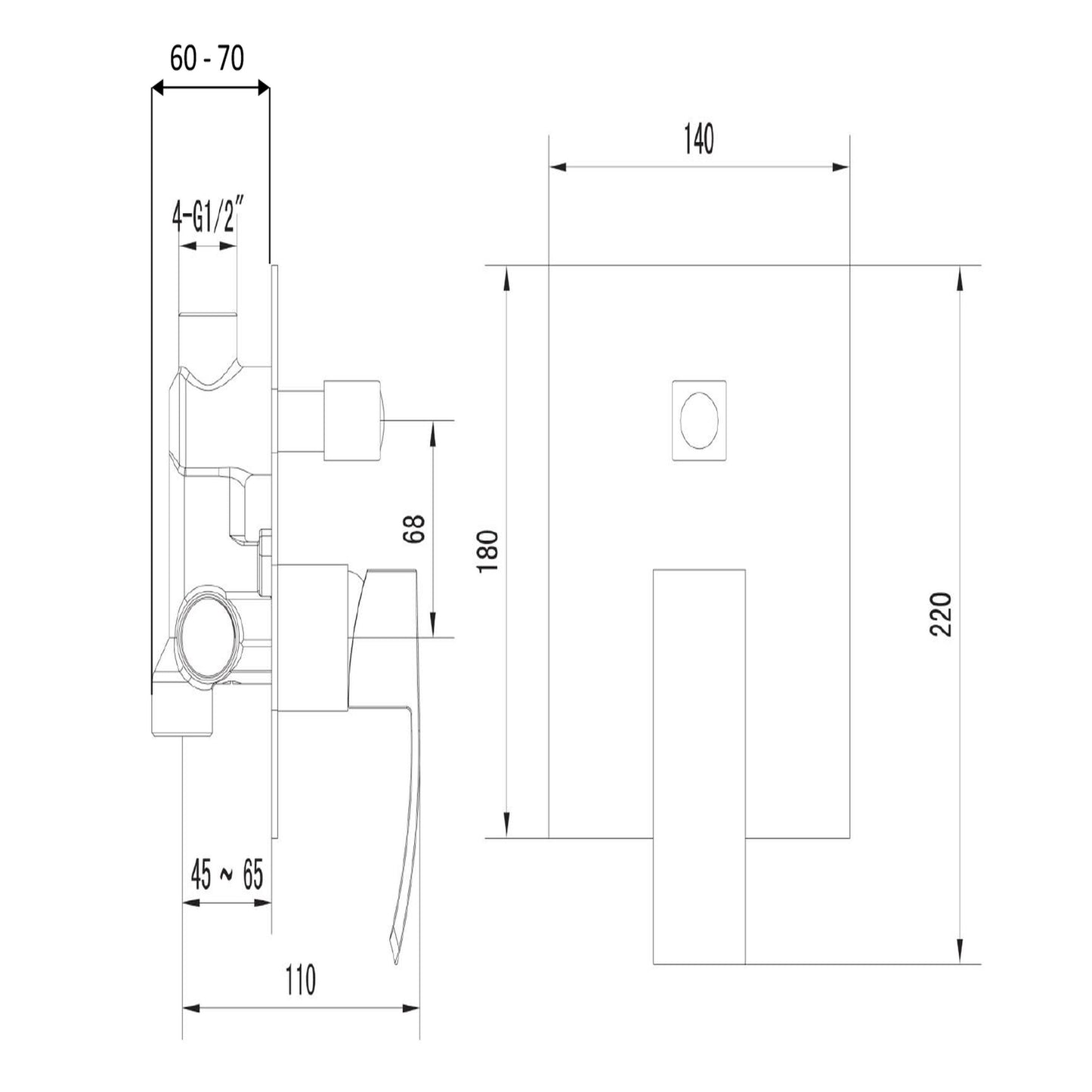 GINKO Baterie duș încastrată, 2 căi, negru mat