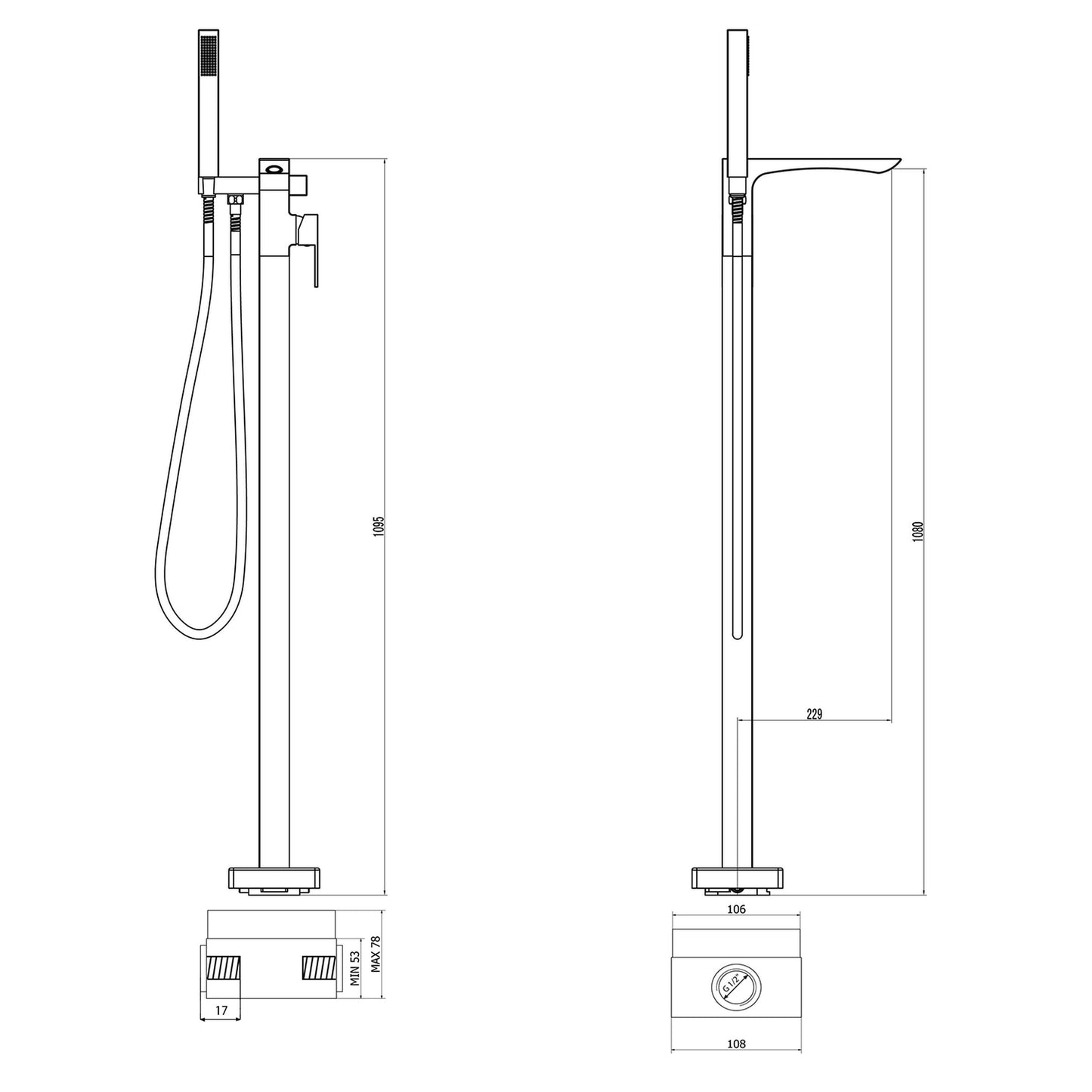 LATUS Baterie cadă freestanding, crom