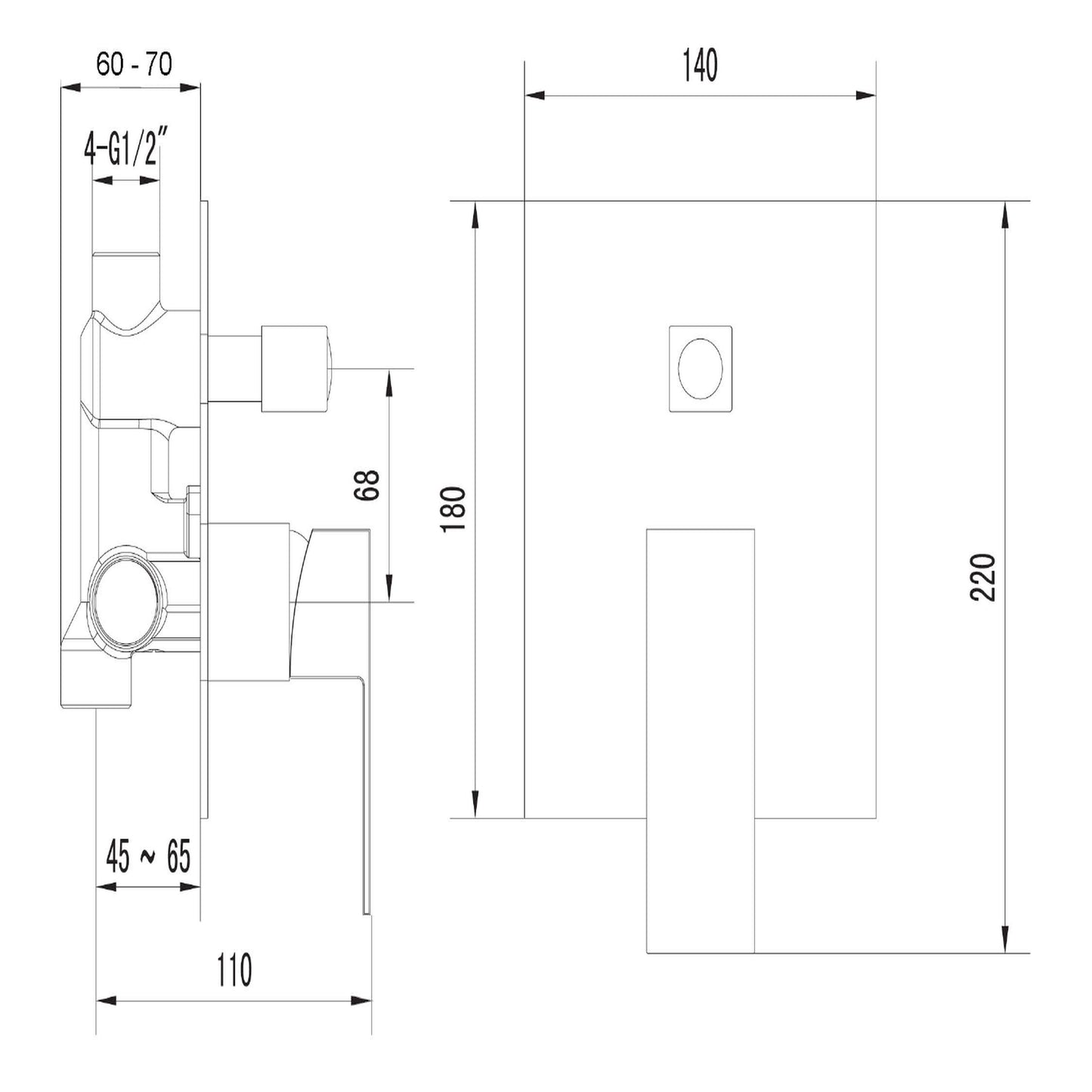 LATUS Baterie duș încastrată 2 căi, crom