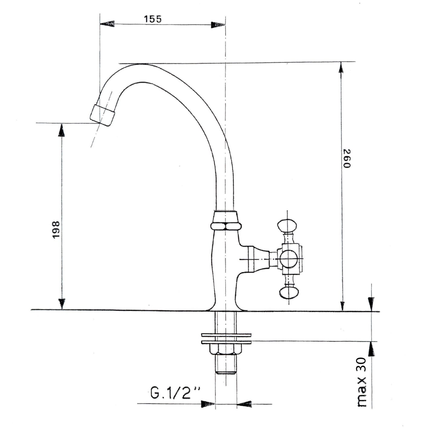 ANTEA Baterie lavoar apă rece (H) 260 mm, crom