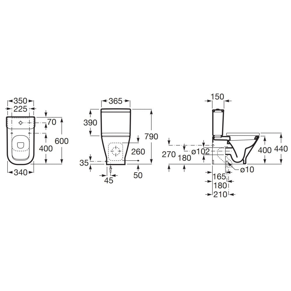 Vas WC pe pardoseala The Gap 35x60 cm evacuare orizontala sau verticala, lipit de perete