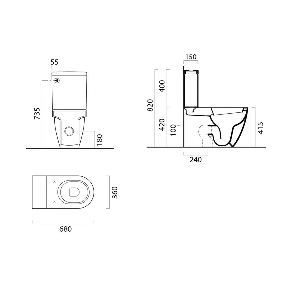 PURA Vas WC combinat, evacuare S/P, 36x68cm, alb ExtraGlaze