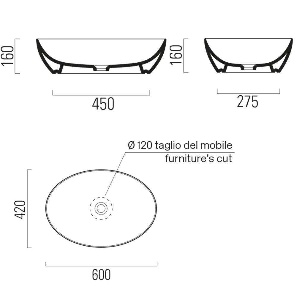 PURA lavoar ceramic pentru montaj pe blat 60×42 cm, ghiaccio mat