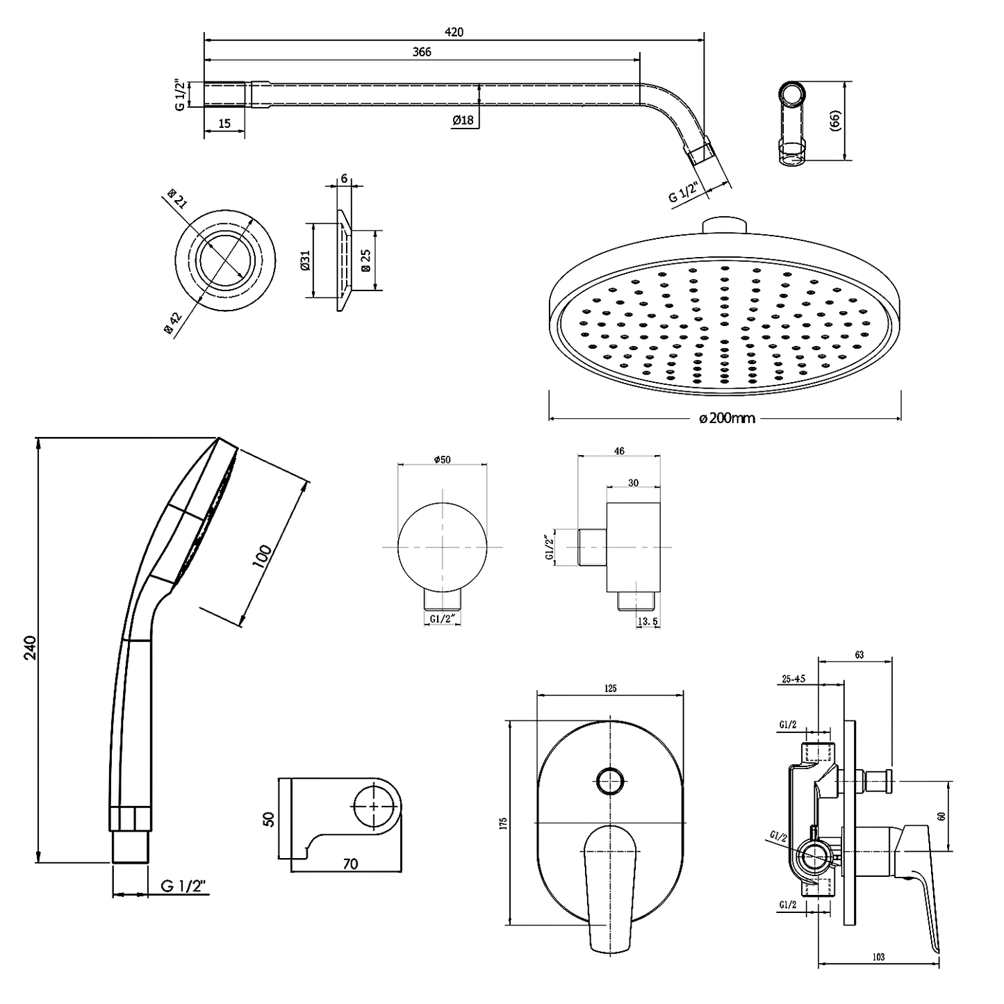 LOTTA Set duș încastrat cu baterie monocomandă, 2 ieșiri, crom