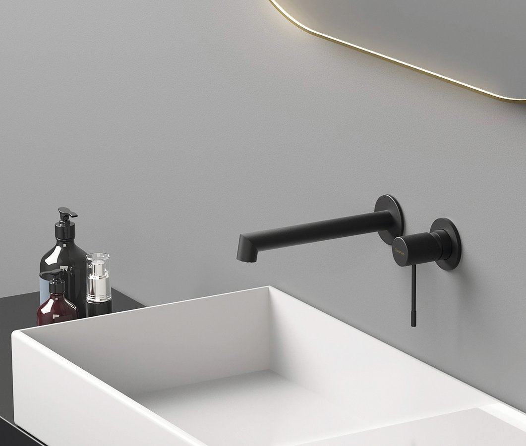 SOLARIS Baterie lavoar 2 orificii montaj pe perete, negru mat