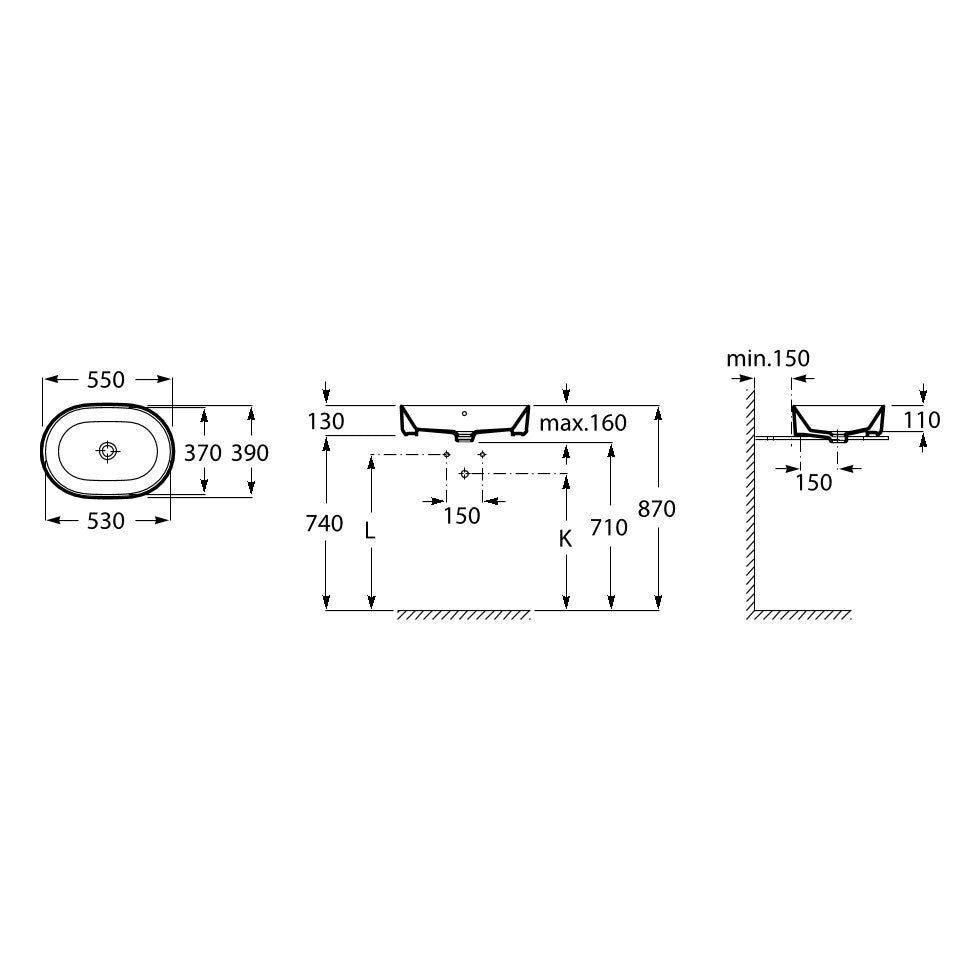 Lavoar baie pe blat, oval The Gap 55x39 cm