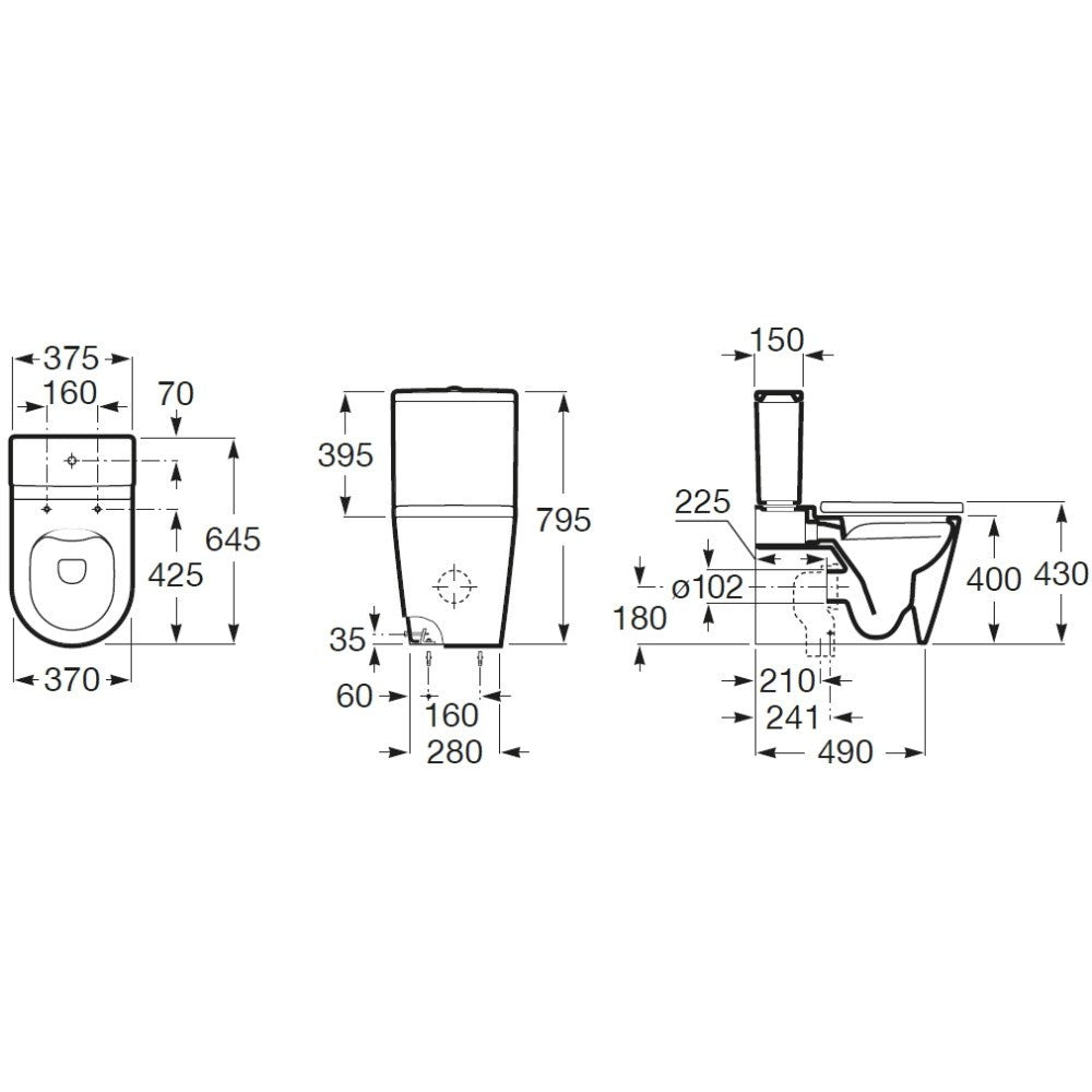 INSPIRA Vas WC pe pardoseala  Round Rimless 37x65 cm evacuare orizontala sau verticala, alb