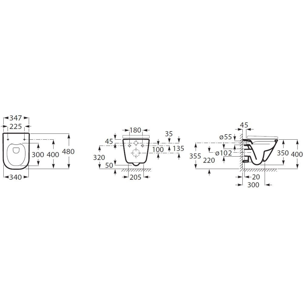 Vas WC suspendat The Gap Square Rimless 34x48 cm evacuare orizontala