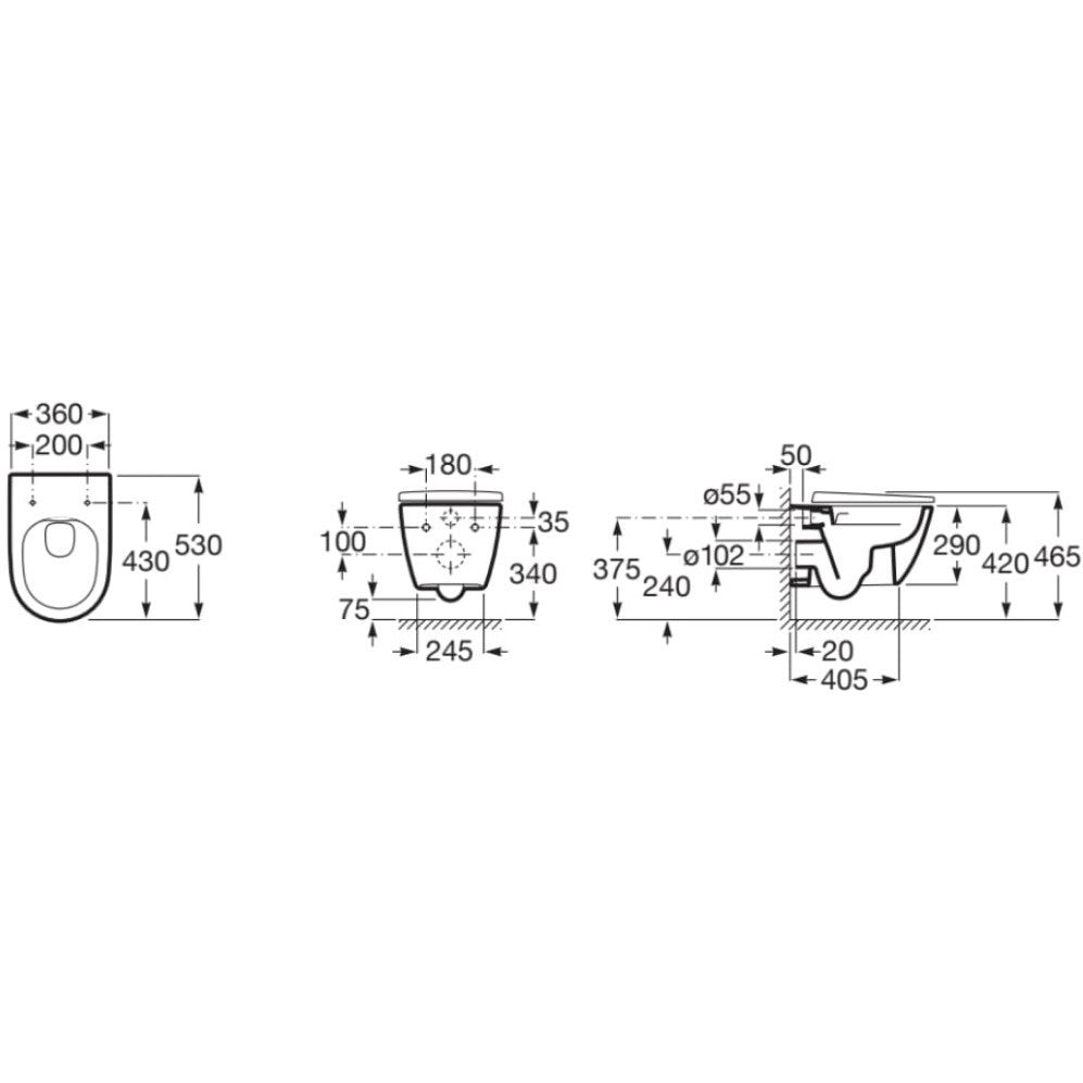 Ona Vas WC suspendat  Rimless 36x53 cm evacuare orizontala, alb