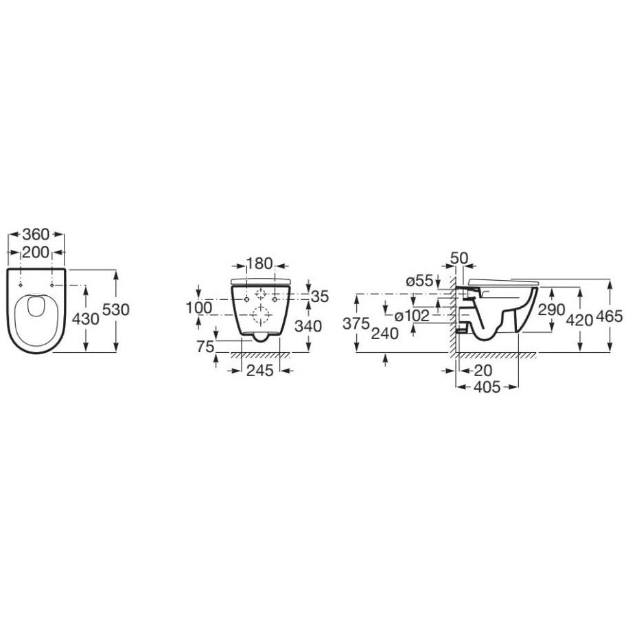 Ona Vas WC suspendat  Rimless 36x53 cm evacuare orizontala, negru mat
