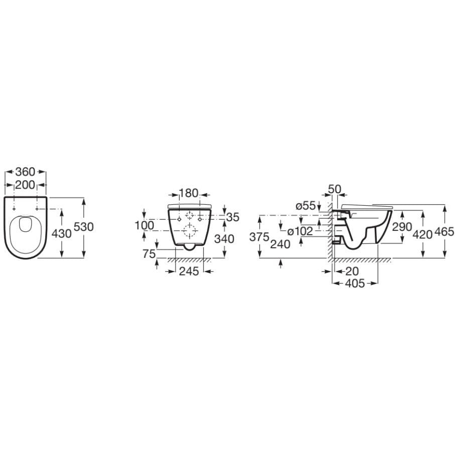 Ona Vas WC suspendat  Rimless 36x53 cm evacuare orizontala, alb mat