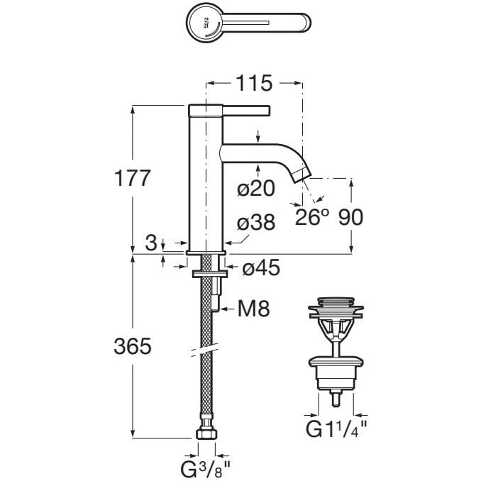 Ona Baterie lavoar aurie roze , cu ventil click-clack H18 cm