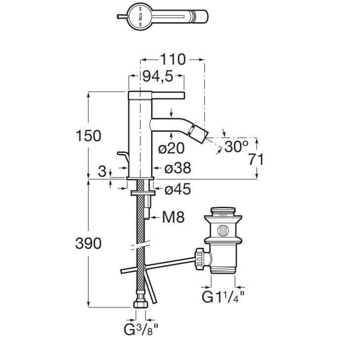 Ona Baterie bideu monocomanda cu ventil pop-up, auriu lucios (rose gold)