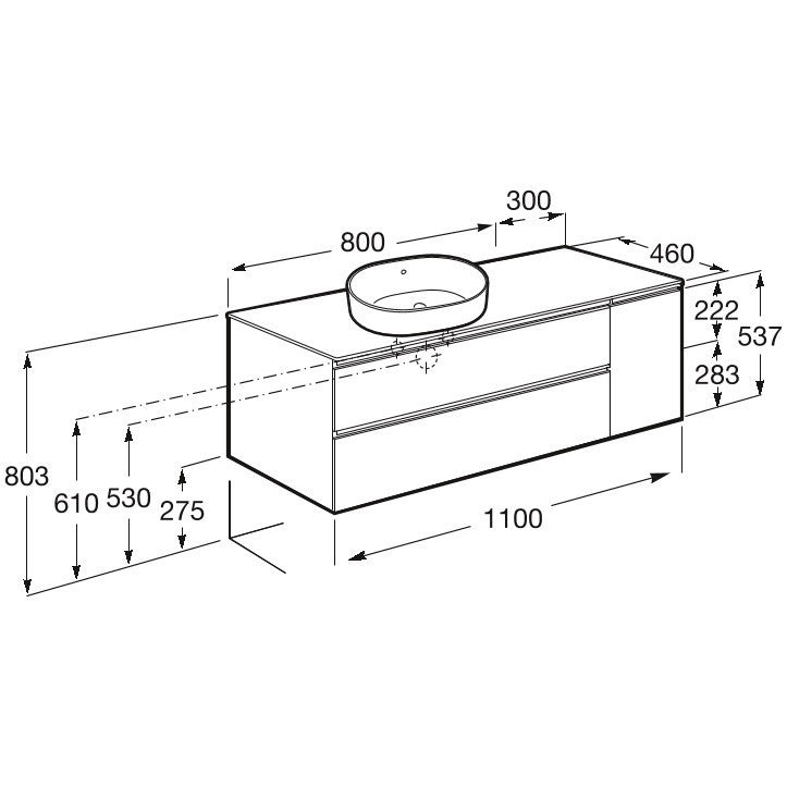 The Gap Masca lavoar baie suspendata cu 2 sertare si o usa, stanga 110x46xH54 cm, maro