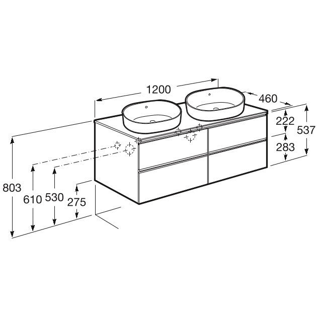The Gap Masca lavoar baie suspendata cu 4 sertare 120x46xH54 cm, alb lucios