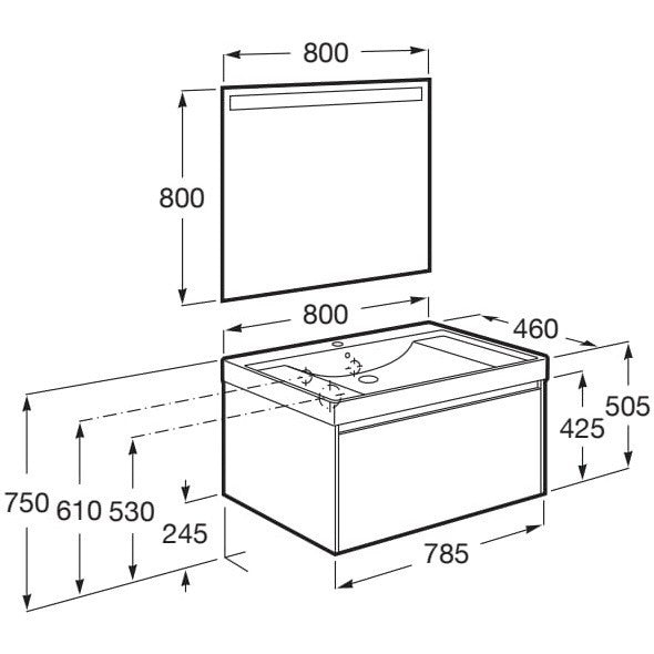Ona Set mobilier baie (masca 80x46xH50 cm, lavoar si oglinda cu iluminare LED) gri mat