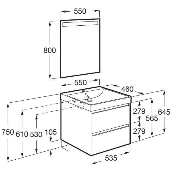 Ona Set mobilier baie (masca 55x46xH65 cm, lavoar si oglinda cu iluminare LED) bej