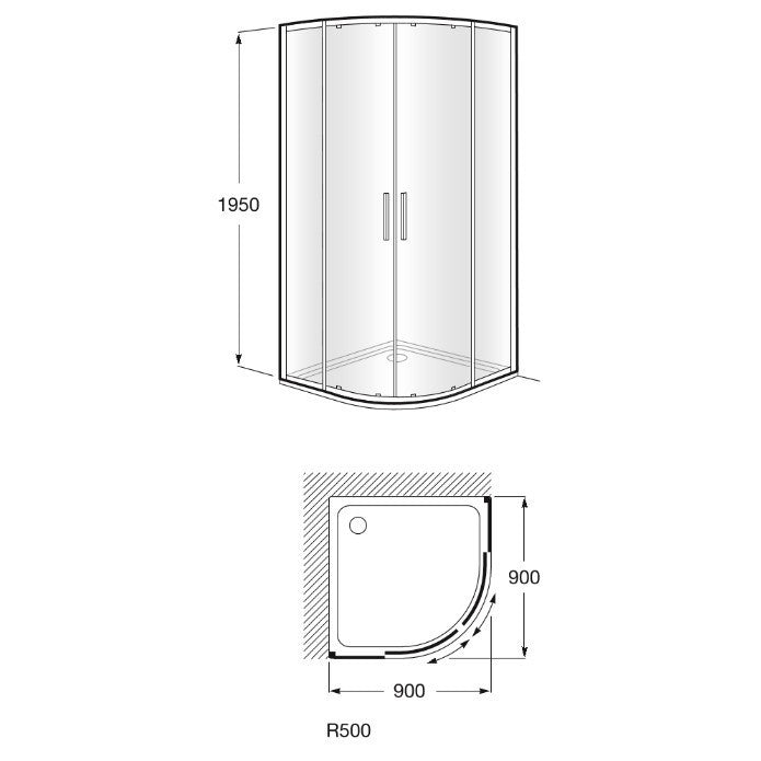 Victoria Cabina dus semirotunda cu usi glisante R500 90x90 cm