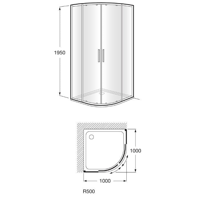 Victoria Cabina dus semirotunda cu usi glisante 100x100 cm
