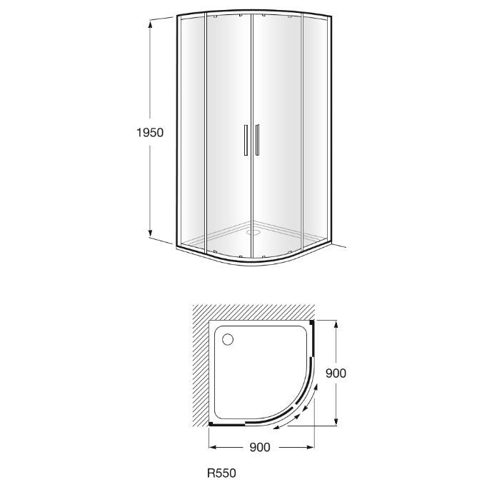 Victoria Cabina dus semirotunda cu usi glisante R550 90x90 cm
