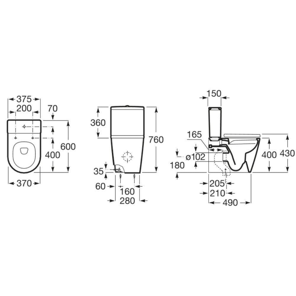 INSPIRA Vas WC pe pardoseala  Round Compact Rimless 37x60 cm evacuare orizontala sau verticala, lipit de perete, maro (coffee)