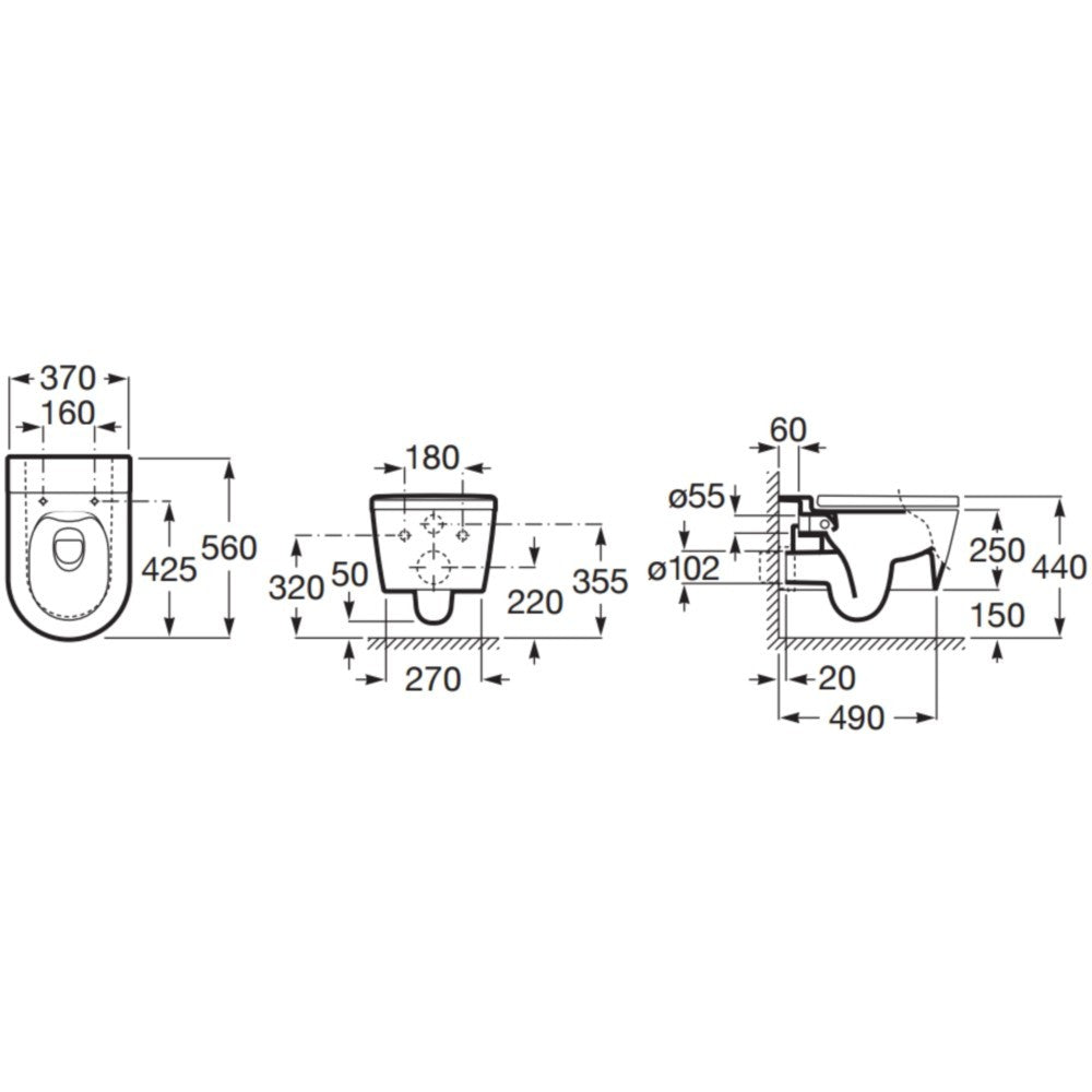 INSPIRA Vas WC suspendat  Round Rimless 37x56 cm evacuare orizontala