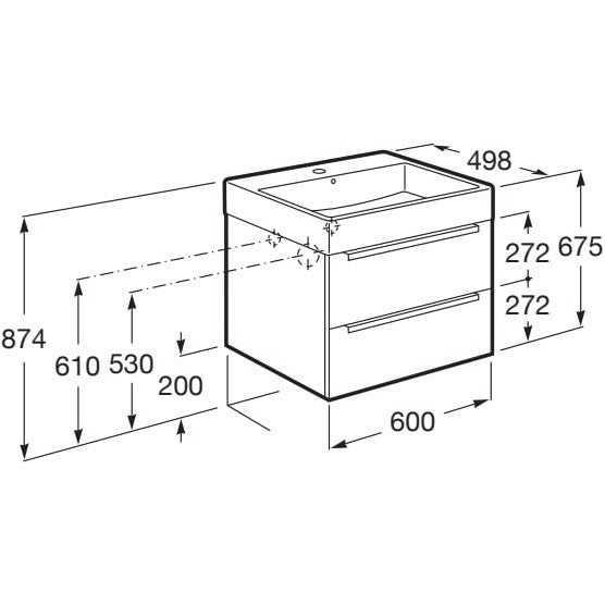 INSPIRA Set mobilier baie (masca cu 2 sertare si lavoar) 60x50xH67 cm, stejar inchis/oglinda (city oak/smoked mirror)
