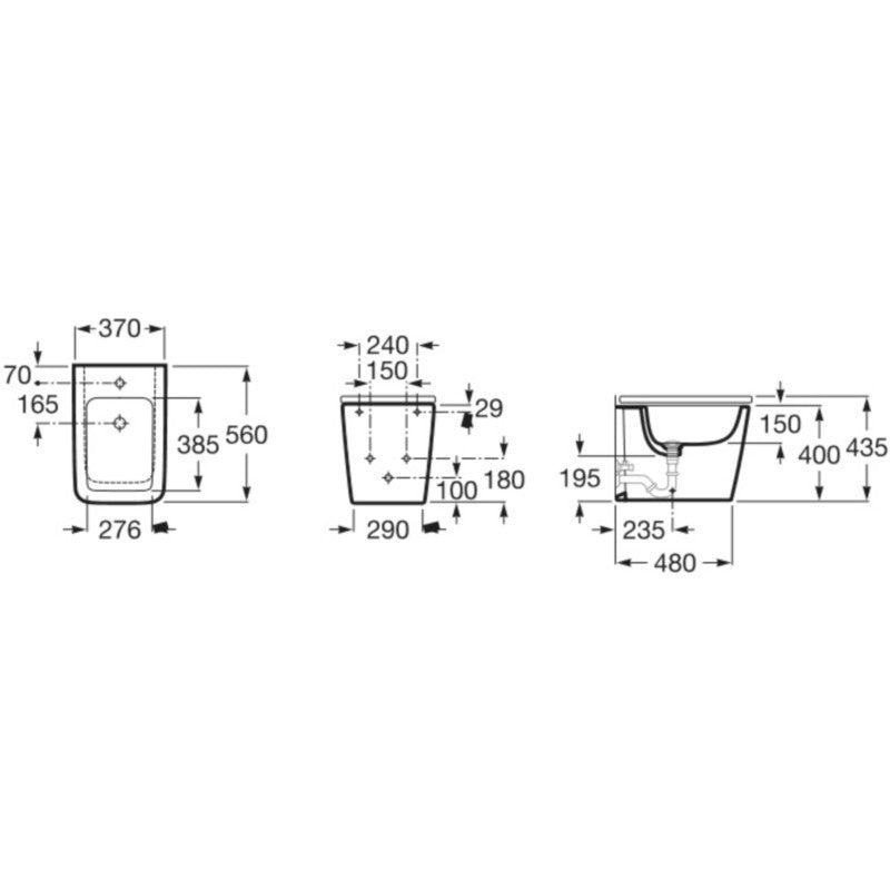INSPIRA Square Bideu pe pardoseala, lipit de perete, 37x56 cm, maro (coffee)
