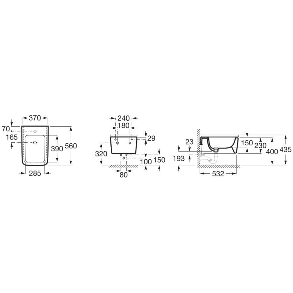 INSPIRA Square Bideu suspendat, 37x56 cm, alb mat
