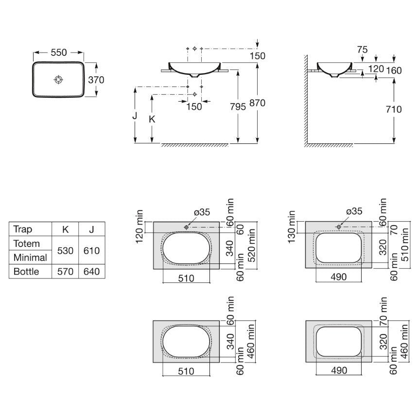 INSPIRA Lavoar baie incastrat, antracit Square 55x37 cm