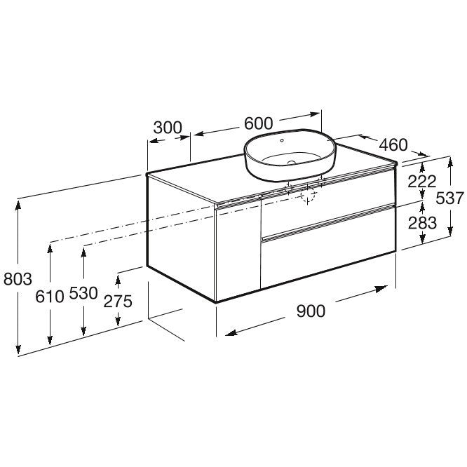 The Gap Masca lavoar baie suspendata cu 2 sertare si o usa, dreapta 90x46xH54 cm, bej