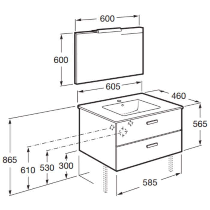 Victoria Set mobilier baie (masca cu lavoar, oglinda si aplica)  Basic 60 cm, alb