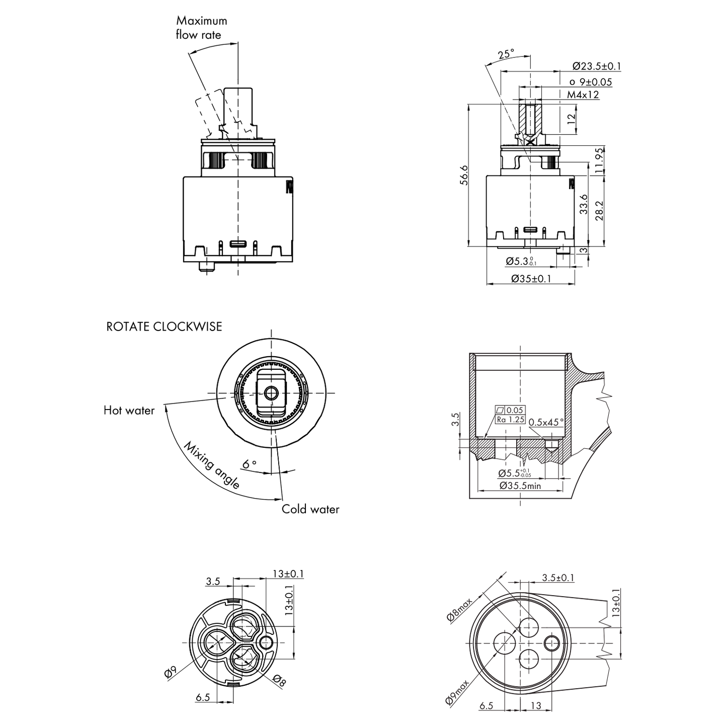 GINKO Baterie lavoar 35 cu cartuș ECO, negru mat