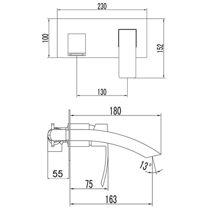 GINKO Baterie lavoar încastrată, negru mat