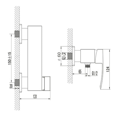 GINKO Baterie duș montaj pe perete, crom