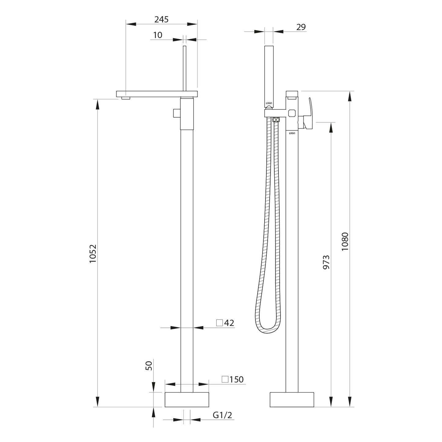 GINKO Baterie cadă pe pardoseală, negru mat
