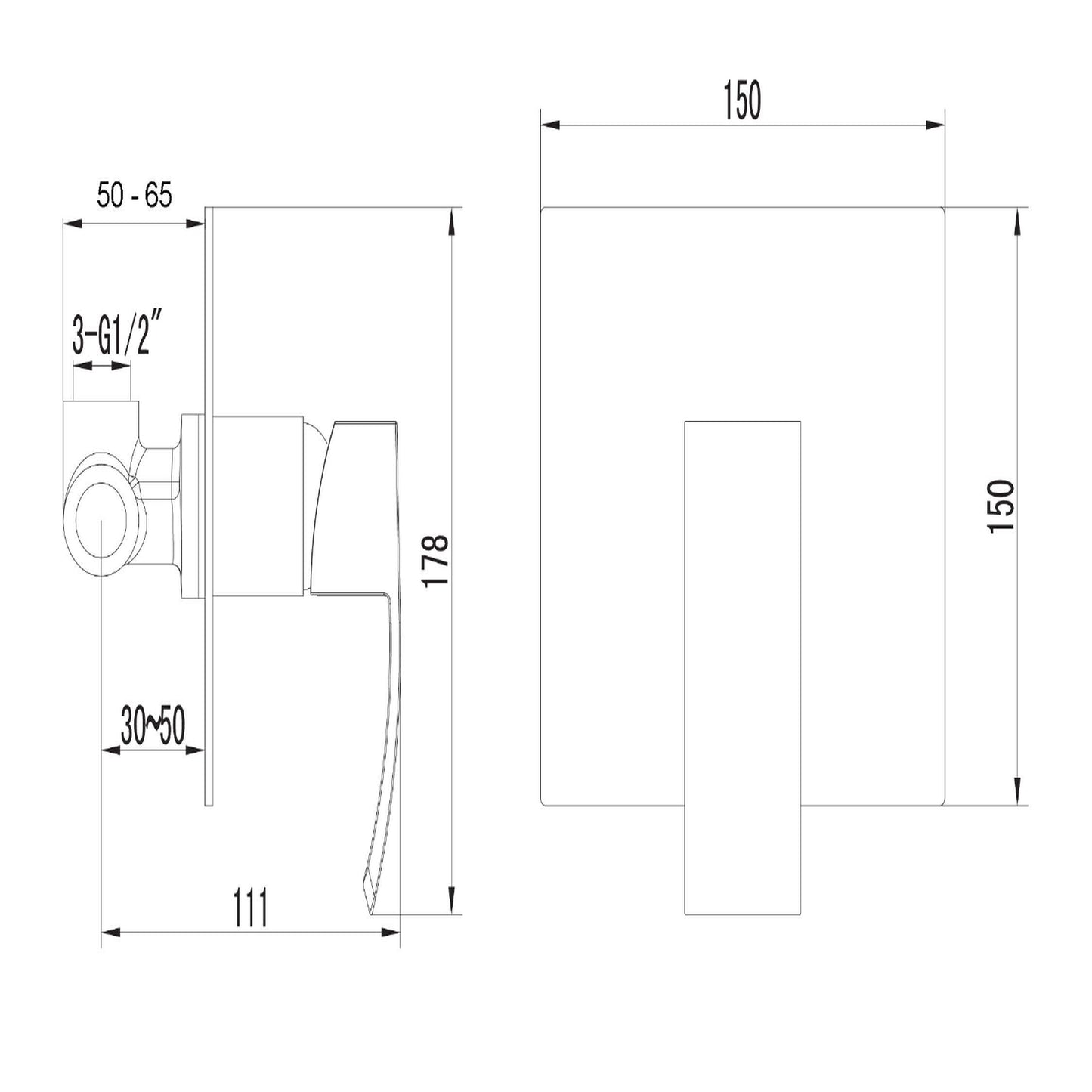 GINKO Baterie duș încastrată, 1 cale, crom