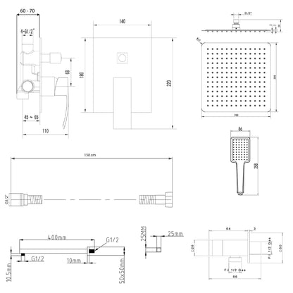 GINKO Set duș încastrat cu baterie monocomandă, 2 ieșiri, negru mat