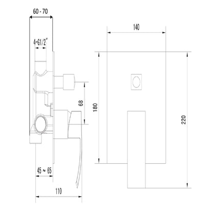 GINKO Baterie duș încastrată, 2 căi, negru mat
