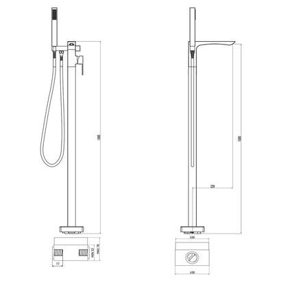 LATUS Baterie cadă freestanding, crom