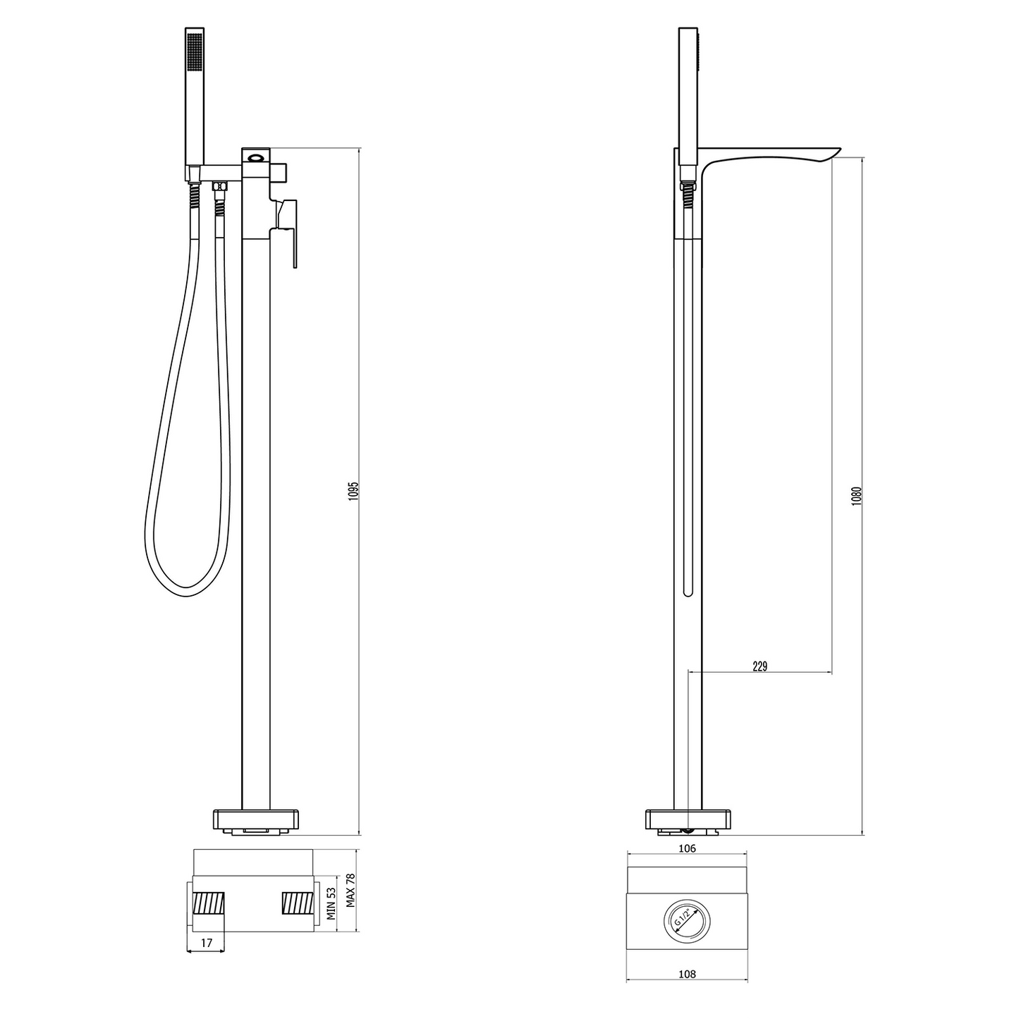 LATUS Baterie cadă freestanding, negru mat