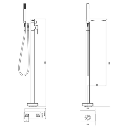 LATUS Baterie cadă freestanding, negru mat