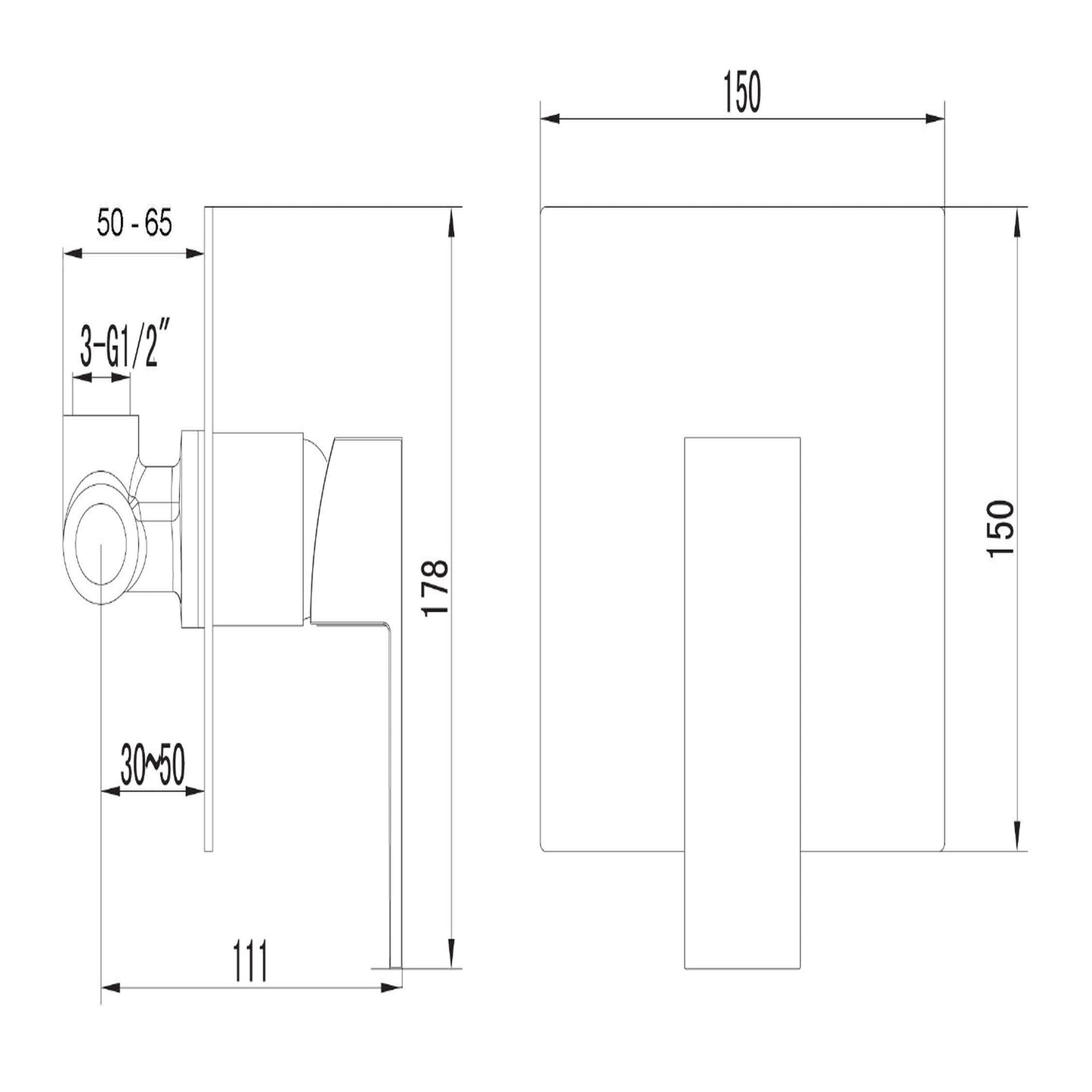 LATUS Baterie duș încastrată cu 1 ieșire, crom