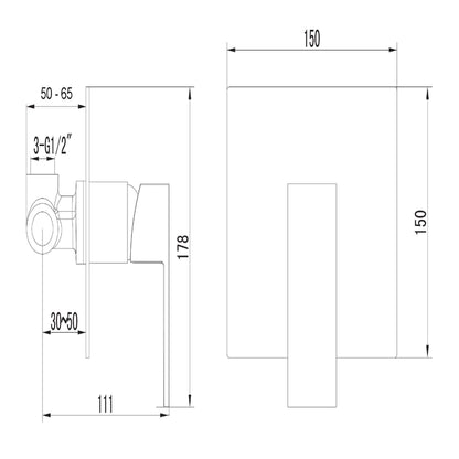 LATUS Baterie duș încastrată cu 1 ieșire, crom