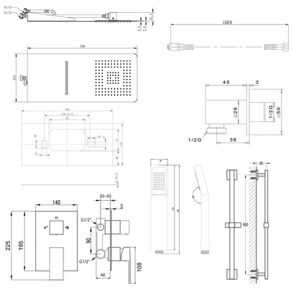 LATUS Set duș încastrat cu baterie cu pârghie, 3 ieșiri, crom