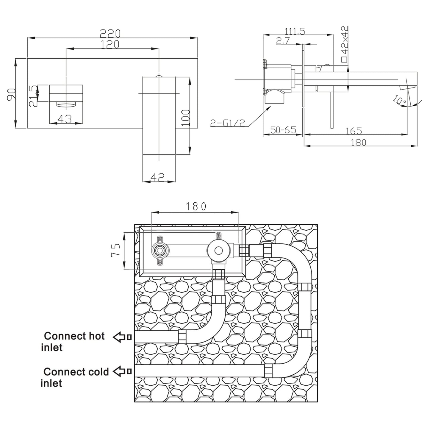 LATUS Baterie lavoar încastrată, crom