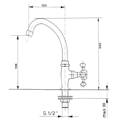 ANTEA Baterie lavoar apă rece (H) 260 mm, crom
